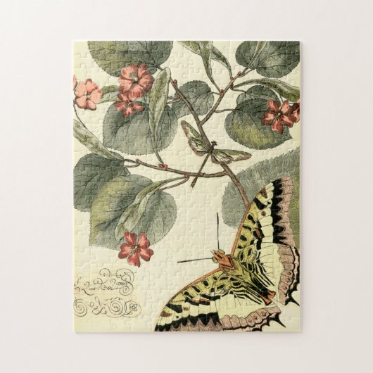 Puzzle Papillon et libellule à fleurs rouges (Vertical)
