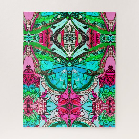 Puzzle Papillon et Motif Batik de Médaillon en Turquoise (Vertical)