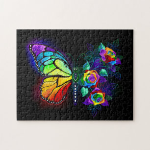 Puzzle Papillon fleur arc-en-ciel