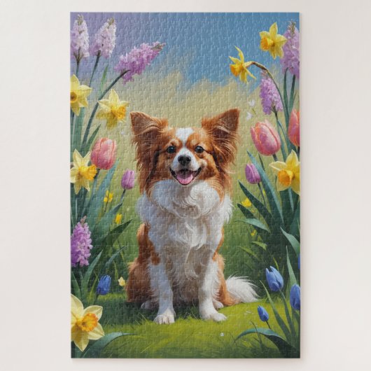 Puzzle Papillon Fleurs de printemps de chien Peinture (Vertical)