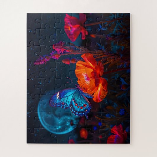Puzzle Papillon mignon sur pavot psychédélique au clair d (Vertical)