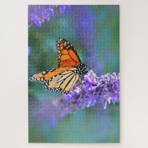 Puzzle Papillon Monarque sur Fleur violette lilas