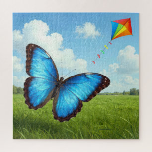 Puzzle Papillon Morpho Commun Faisant Voler un Cerf-Volan
