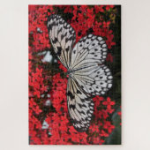 Puzzle Papillon noir et blanc en rouge Flower Bush (Vertical)