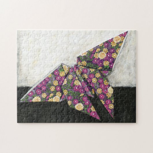 Puzzle Papillon Origami sur papier floral (Horizontal)