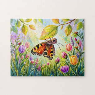 Puzzle Papillon pondant des œufs sous une feuille
