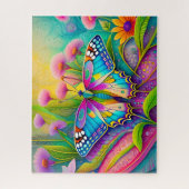 Puzzle Papillon Psychédélique Coloré et Fleurs Sauvages (Vertical)