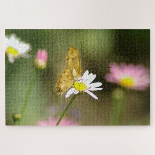 Puzzle Papillon rose et jaune floral (Horizontal)