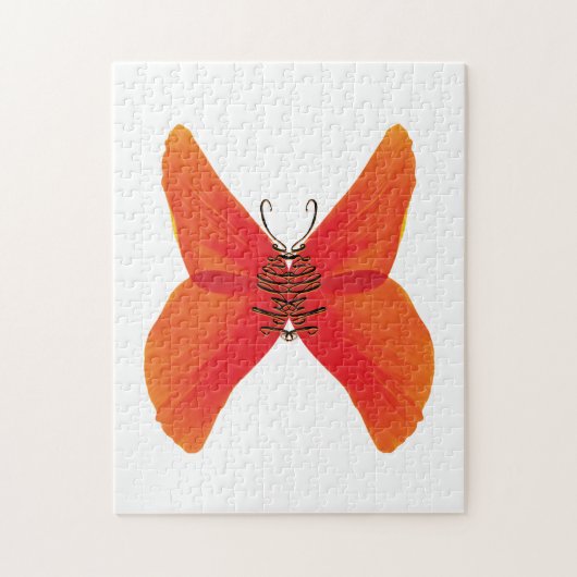 Puzzle Papillon rouge orange avec votre nom (Vertical)