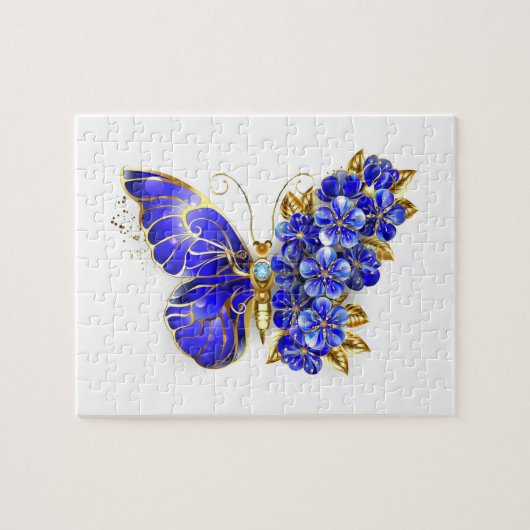 Puzzle Papillon saphir à fleurs (Horizontal)