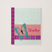Puzzle Papillon turquoise avec nom (Vertical)