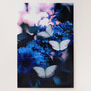 Puzzle Papillons blancs Fleurs bleues, papillon