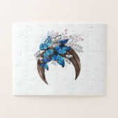 Puzzle Papillons bleus sur croissant en bois (Horizontal)