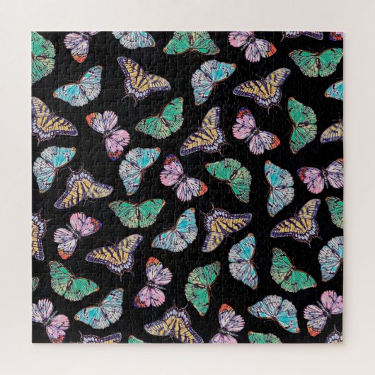 Puzzle Papillons d'aquarelle couleur noire (Vertical)