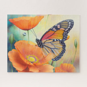 Puzzle Papillons et Pavots Orange Botanique