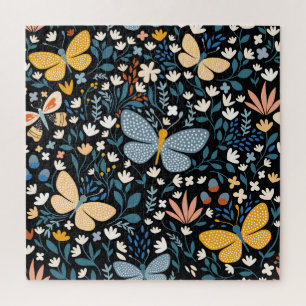Puzzle Papillons Floral : Main Tirée Sans Couture.