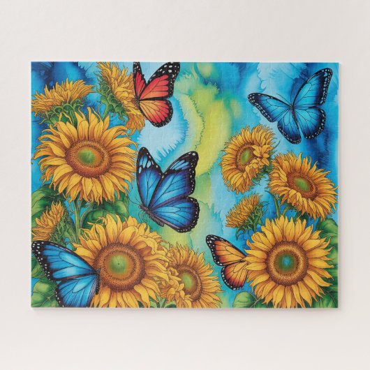 Puzzle Papillons Mignons Avec Tournesols (Horizontal)