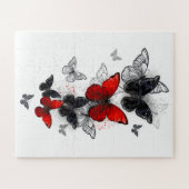 Puzzle Papillons Morpho Noirs et Rouges en Vol (Horizontal)