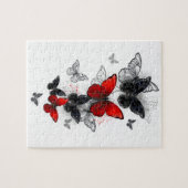 Puzzle Papillons Morpho Noirs et Rouges en Vol (Horizontal)