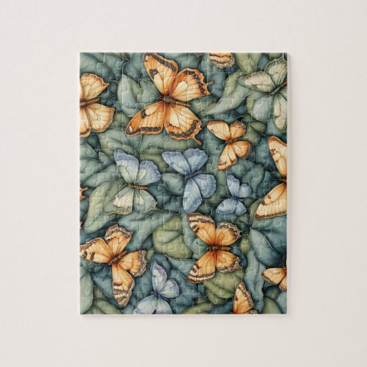 Puzzle Papillons Motif Bleu Vert Jaune (Vertical)