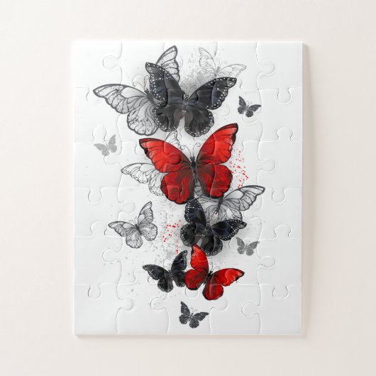 Puzzle Papillons noirs et rouges volants (Vertical)