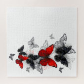Puzzle Papillons noirs et rouges volants (Horizontal)
