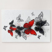 Puzzle Papillons noirs et rouges volants (Horizontal)