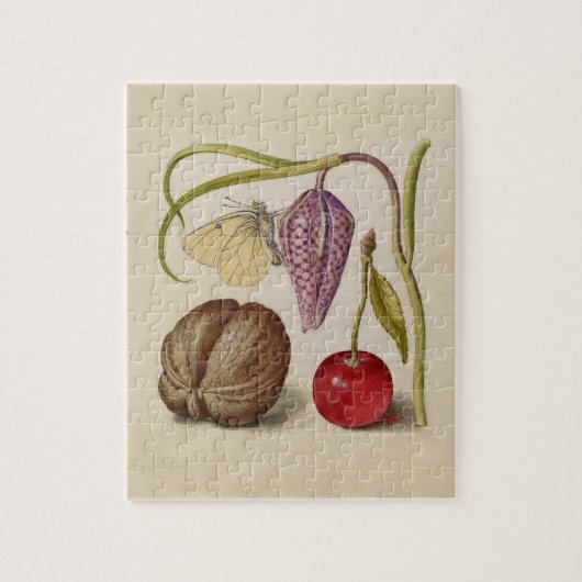 Puzzle Papillons noix Fleur Cerisier Aquarelle Art (Vertical)