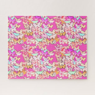 Puzzle Papillons, Pastels sur Fuchsia rose