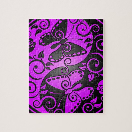 Puzzle Papillons, pourpre et noir de Yin Yang (Vertical)