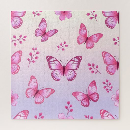 Puzzle Papillons roses et motif de fleurs (Vertical)