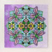 Puzzle Papillons violets Fleurs et abeilles Mandala (Horizontal)