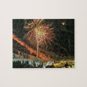 Puzzle Parade aux flambeaux et feux d'artifice en hiver