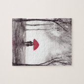 Puzzle Parapluie rouge amour couple aquarelle mariage (Horizontal)