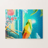 Puzzle Parapluies de plage d'été, planche de surf et arbr (Horizontal)