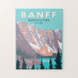 Puzzle Parc national Banff Moraine Lac Vintage<br><div class="desc">Création d'oeuvres vectorielles du parc national Banff. Le parc est le premier parc national du Canada et fait partie des parcs des Rocheuses du Canada,  site du patrimoine mondial de l’UNESCO.</div>