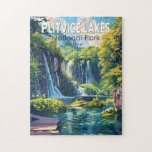 Puzzle Parc national des lacs Plitvice Croatie Art de voy<br><div class="desc">Conception d'oeuvres vectorielles Plitvice Lakes. Les lacs du parc sont séparés par des barrages travertins naturels,  créés par l'eau qui s'écoule en couches minces au-dessus des seuils.</div>