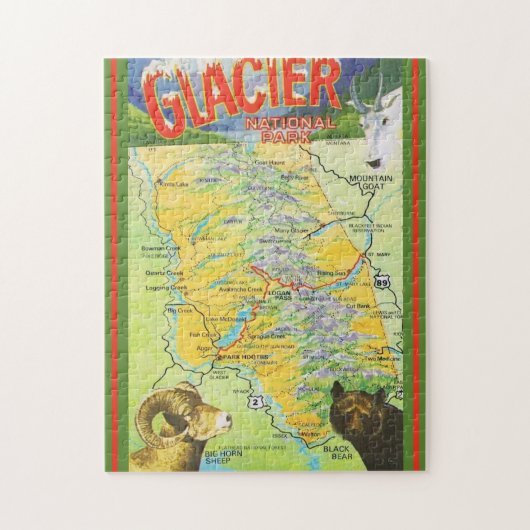 Puzzle Parc national du Glacier Carte Vintage (Vertical)