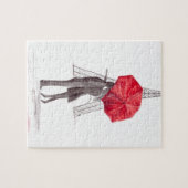 Puzzle Paris amoureux couple avec mariage parapluie rouge (Horizontal)