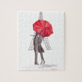 Puzzle Paris amoureux couple avec mariage parapluie rouge (Vertical)