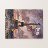Puzzle Paris Eiffel Tower Twilight Watercolor Custom Text (Horizontal)