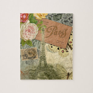 Puzzle Paris France Art Antique Collage Eiffel Français