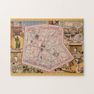 Puzzle Paris France Carte Vintage 11x14