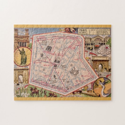 Puzzle Paris France Carte Vintage 11x14 (Horizontal)