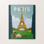 Puzzle Paris France Retro Travel Art Vintage<br><div class="desc">Décor de voyage rétro à Paris dans un style emblème. La Tour Eiffel est une tour de treillis en fer forgé sur le Champ de Mars à Paris.</div>