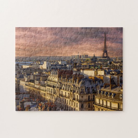 Puzzle Paris France Skyline Tour Eiffel Ciel rose 11"x14" (Horizontal)