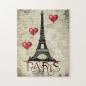 Puzzle Paris, Tour Eiffel et Ballons du Coeur Rouge Scrip (Vertical)
