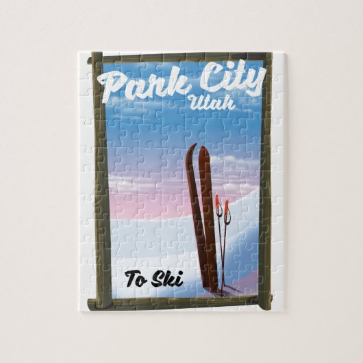 Puzzle Park city Utah affiche de voyage de ski (Vertical)