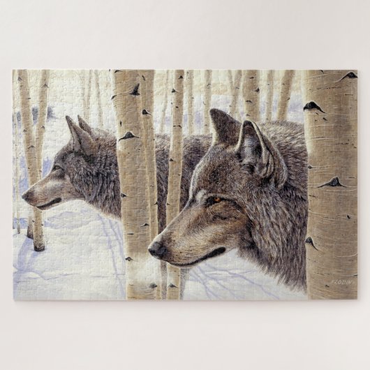 Puzzle Parmi les Aspens deux loups dans l'art de la neige (Horizontal)