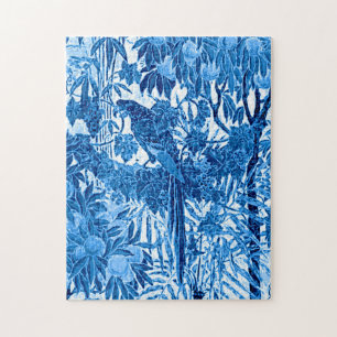 Puzzle Parrot dans un cadre de jungle, Indigo bleu et bla